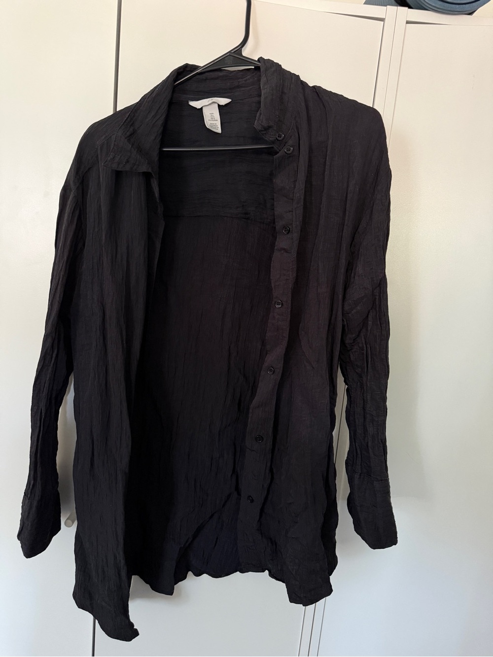 Black Button-Up Lightweight Crinkle Shirt Jacket